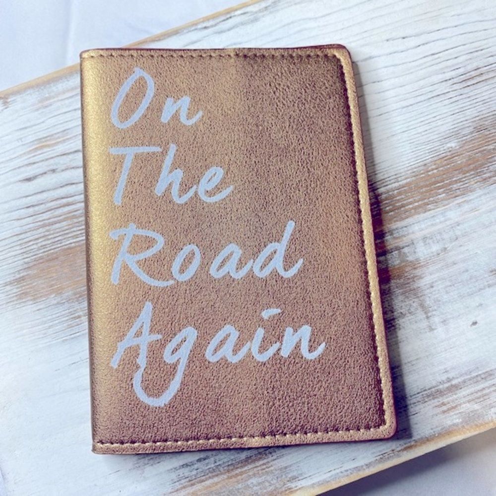 On the Road Again Faux Leather Passport Holder Rose Gold